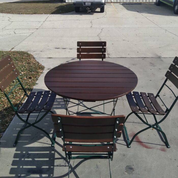 2 Slatted Round Tables with 8 Slatted Chairs Hardwood Ash, $1,499 Plus Shipping